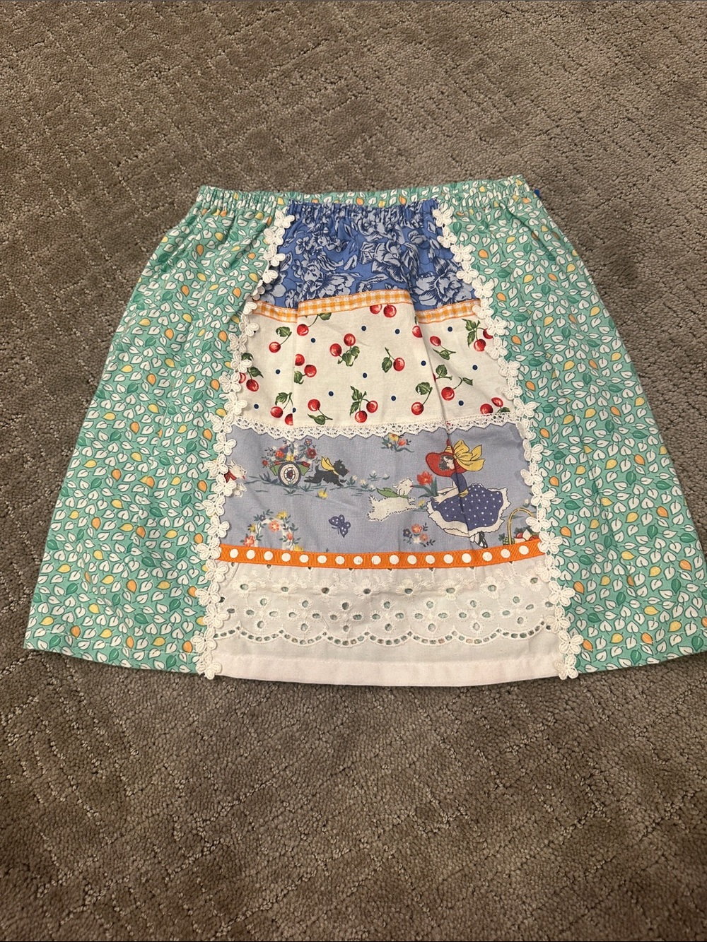 Freckled Chicken Girls' Patchwork Cotton Skirt in Mint and Multicolor
